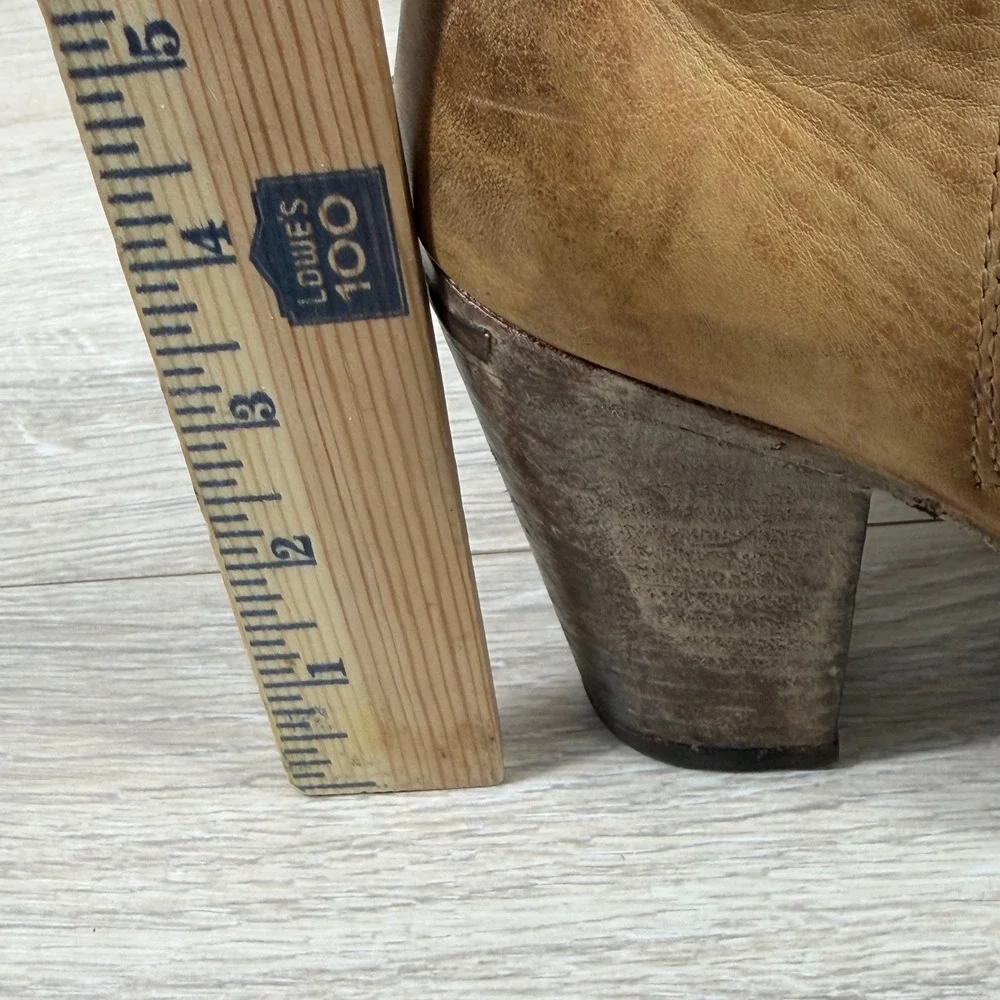 Bed‎ Stu Distressed Tan Isla Leather Ankle Boots Block Heel Side Zip 8078 Size 8